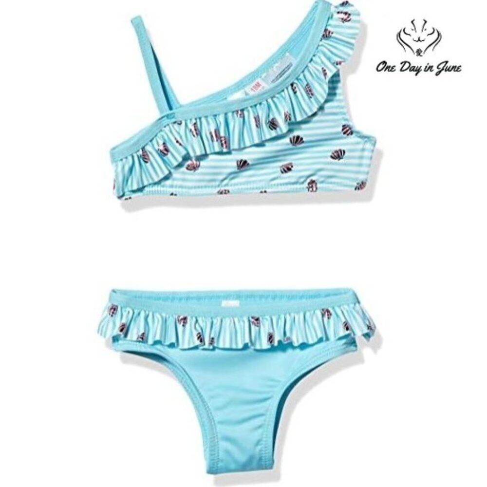 Pink Platinum Baby Shell Stripe One Shoulder Bikini Swimsuit Size 12M